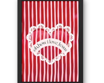 Christlicher Valentinstag Herzdruck | Pink & Rot Stripes (Digital Download)