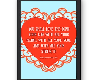 Rot und Blau Deuteronomium 6: 5 Bibel Vers Digitaldruck | Kokette Valentinstag christliche Kunst