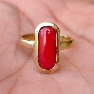 Natural Red Coral Handmade Ring | Certified Moonga Mangal Dosh Mars Planet Birthstone | 4-15 Carat/Ratti Genuine Gemstone | Vedic Astrology