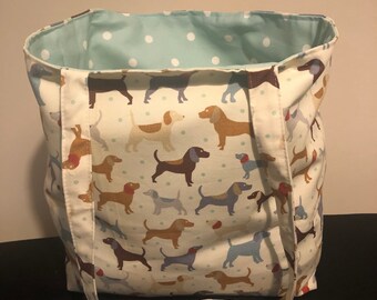 Dog Bag Mini Kids Childs Tote Bag in Labrador Dog PVC Oilcloth Dogs and Dots Gift Bag Mini Shopper