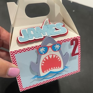 Shark birthday decorations, Shark goody bags, Shark party favor box, Shark birthday theme, Summer birthday theme, Shark party