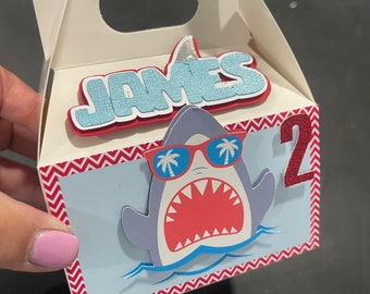 Shark birthday decorations, Shark goody bags, Shark party favor box, Shark birthday theme, Summer birthday theme, Shark party
