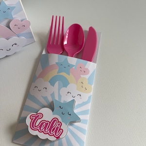 Cloud 9 birthday utensils, Cloud 9 birthday decorations, Cloud 9 party favor, Rainbow birthday theme, Rainbow birthday decorations,