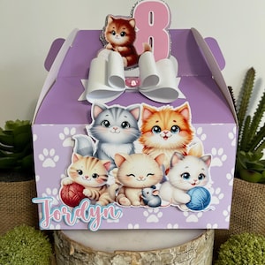 猫のパーティーの記念品ボックス、猫の誕生日テーマ、猫の誕生日の飾り、子猫の誕生日テーマ、子猫のパーティーの飾り、子猫のお菓子ボックス