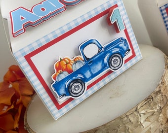 Blue Pumpkin Truck, Blue Pumpkin Truck birthday Theme, Fall birthday Theme, Pumpkin Patch Birthday Box, Blue Pumpkin Truck Party Favor, Fall