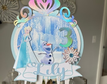 Topper de bolo inspirado em Frozen, Topper de bolo Frozen, Decorações de aniversário Frozen, Tema de aniversário Frozen, Suprimentos de aniversário Frozen