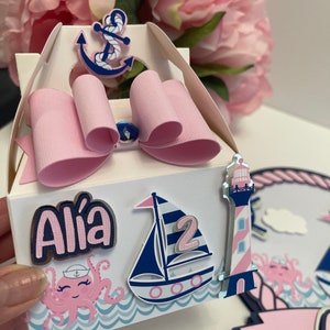 Nautical party favor box, Nautical birthday decorations, Sailor party favor, Sailor birthday theme, Girl Nautical treat box