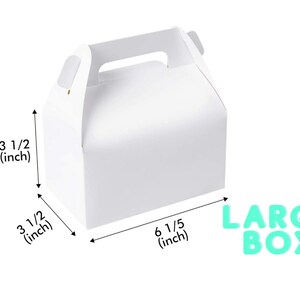 May include: A white, rectangular box with a handle, labeled "LARGE BOX." The box measures 6 1/5 inches long, 3 1/2 inches wide, and 3 1/2 inches high. It is designed for carrying items.