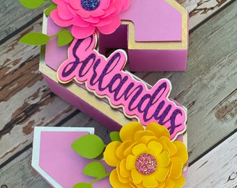 Flower 3D Letter, Flower 3D letter birthday decor, Flower birthday theme, Flowers party decorations, Spring birthday theme