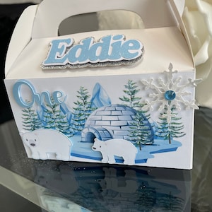 Cumpleaños de oso polar, Bolsa de regalos de oso polar, Tema de cumpleaños de invierno para niño, Caja de regalos de fiesta de oso polar, Decoraciones de fiesta de oso polar,