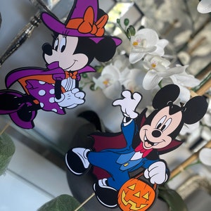 Halloween Minnie mouse party centerpiece Halloween Mickey party centerpiece Minnie cutouts Mickey cutouts Halloween party decorations