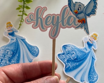 Topper de cupcakes de Cenicienta, decoraciones de fiesta de Cenicienta, tema de cumpleaños de Cenicienta, artículos de fiesta de Cenicienta, topper de cupcakes de princesas