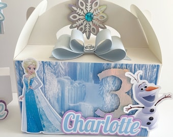 Frozen party favor box, Frozen birthday decorations, Frozen theme party, Frozen treat box, Frozen goody box, Frozen goody