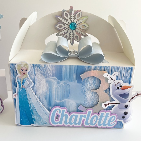 Frozen party favor box, Frozen birthday decorations, Frozen theme party, Frozen treat box, Frozen goody box, Frozen goody