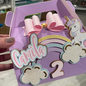 Unicorn party box, Unicorn goody box, Unicorn birthday decorations, Unicorn birthday theme, Unicorn birthday box, Rainbow birthday theme