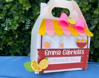 Lemonade party favor box, Lemon party theme, Lemon birthday decorations, Lemon treat box, Lemonade party decor