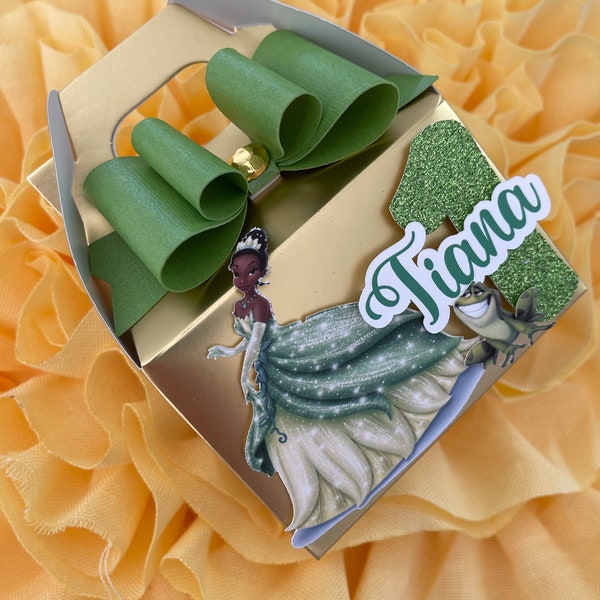 Princess Tiana Party Favor box, Princess Tiana birthday decorations, Princess Tiana goody box, Princess Tiana party theme