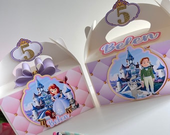 Sophia the first party favor box, Sophia the first party decorations, Sophia the first treat box, Sophia the first birthday theme,