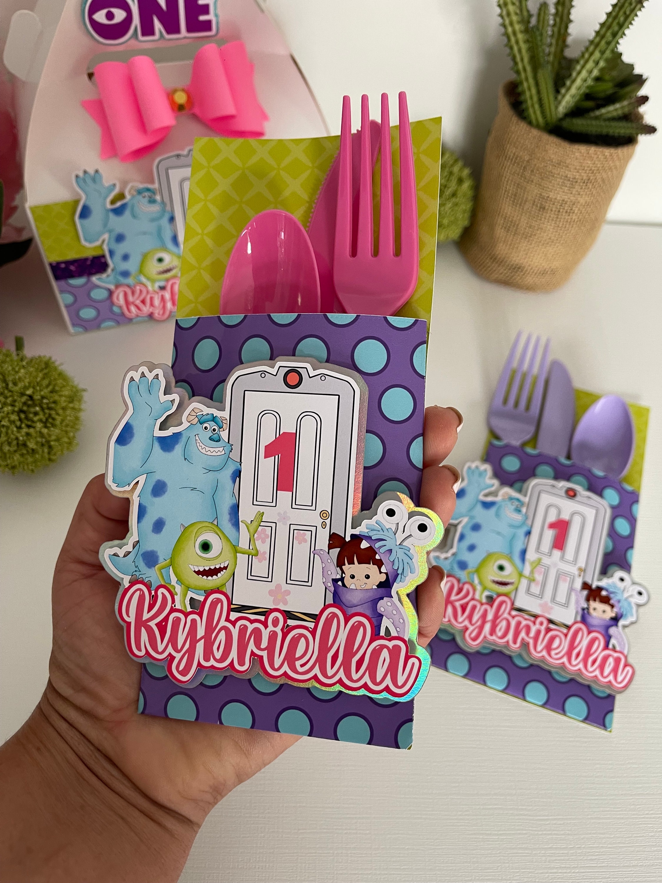 Monster Inc Party Utensils, Monster Inc Birthday Decorations, Monster Inc Birthdays Theme, Monster Inc Handmade Birthday utensils holder