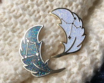 Constellation Pins - Swan and Crow, Glitter Pin, Collar Pins, Cygnus, Corvus, Hard Enamel Pin, Cute Pin, Collar Pin, Feather Pins