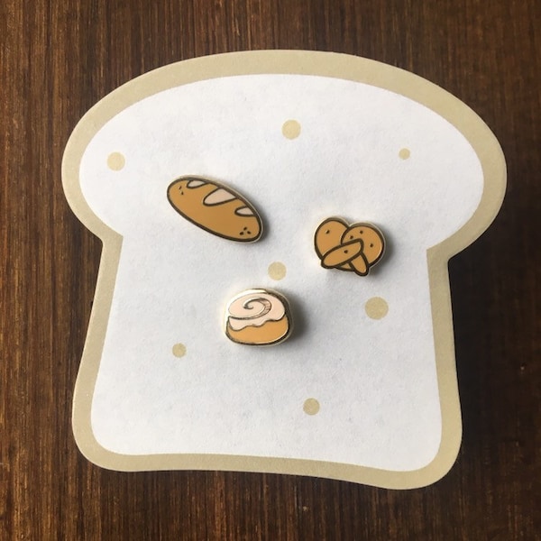 Tiny Eats - Pretzel Pin, Cinnamon Bun Pin, Baguette Pin, Board Filler Pin, Food Pin, Cute Pins, Bread Pins, Enamel Pin, Tiny Pins