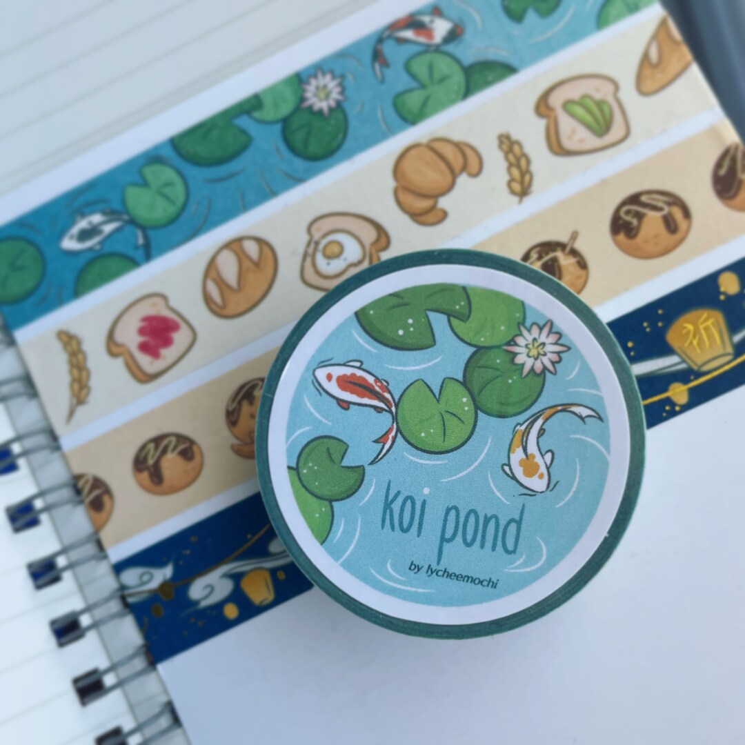 Koi Pond Silver Foil Washi Tape, 10m X 15mm, Koi Fish, Scrapbooking