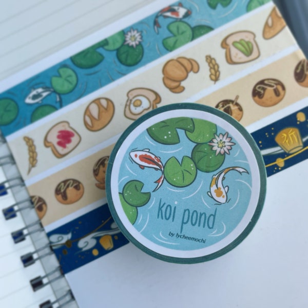 Koi Pond - Silver Foil Washi Tape, 10m x 15mm, Koi Fish, Scrapbooking Washi Tape, Craft Tape, Decorative Tape, Silver Foil Tape, Koi Washi