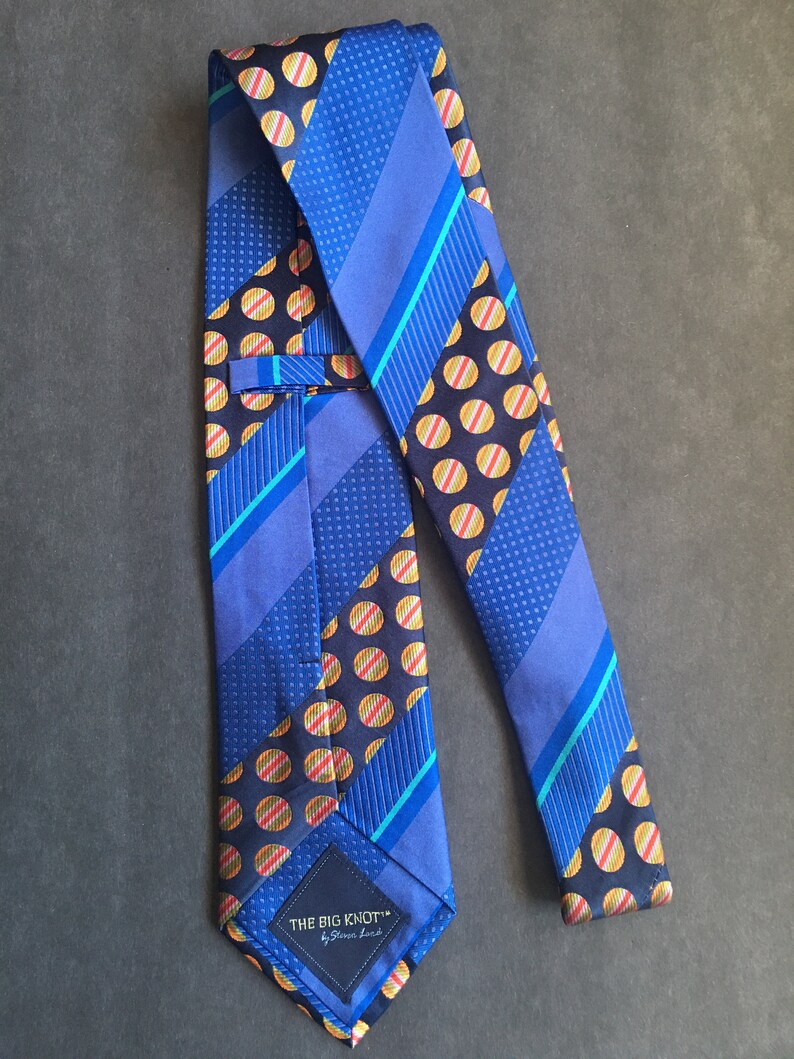 Steven Land the Big Knot Neckties handmade 100 Silk Polka Stripe Blue