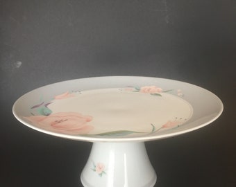 Vintage 1985 Saltera Victorian Rose Ceramic Pedestal Cake Stand 10” Fine Porcelain made in Japan.