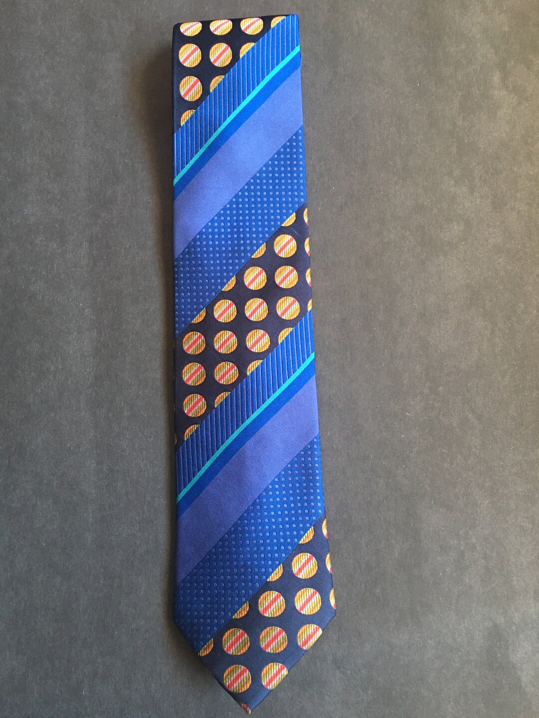 Steven Land the Big Knot Neckties handmade 100 Silk Polka Stripe Blue