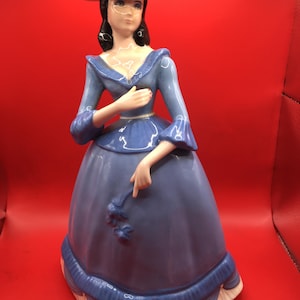 Vintage Lady with Hat and Blue Gown Ceramic Figurine.