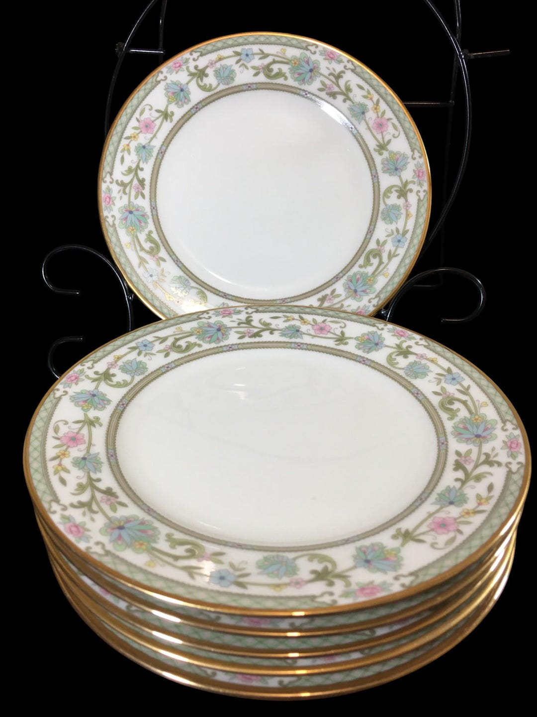 Set of 6 Noritake Ivory China 7194 Miyoshi Japan Gold Trim 6-1/4