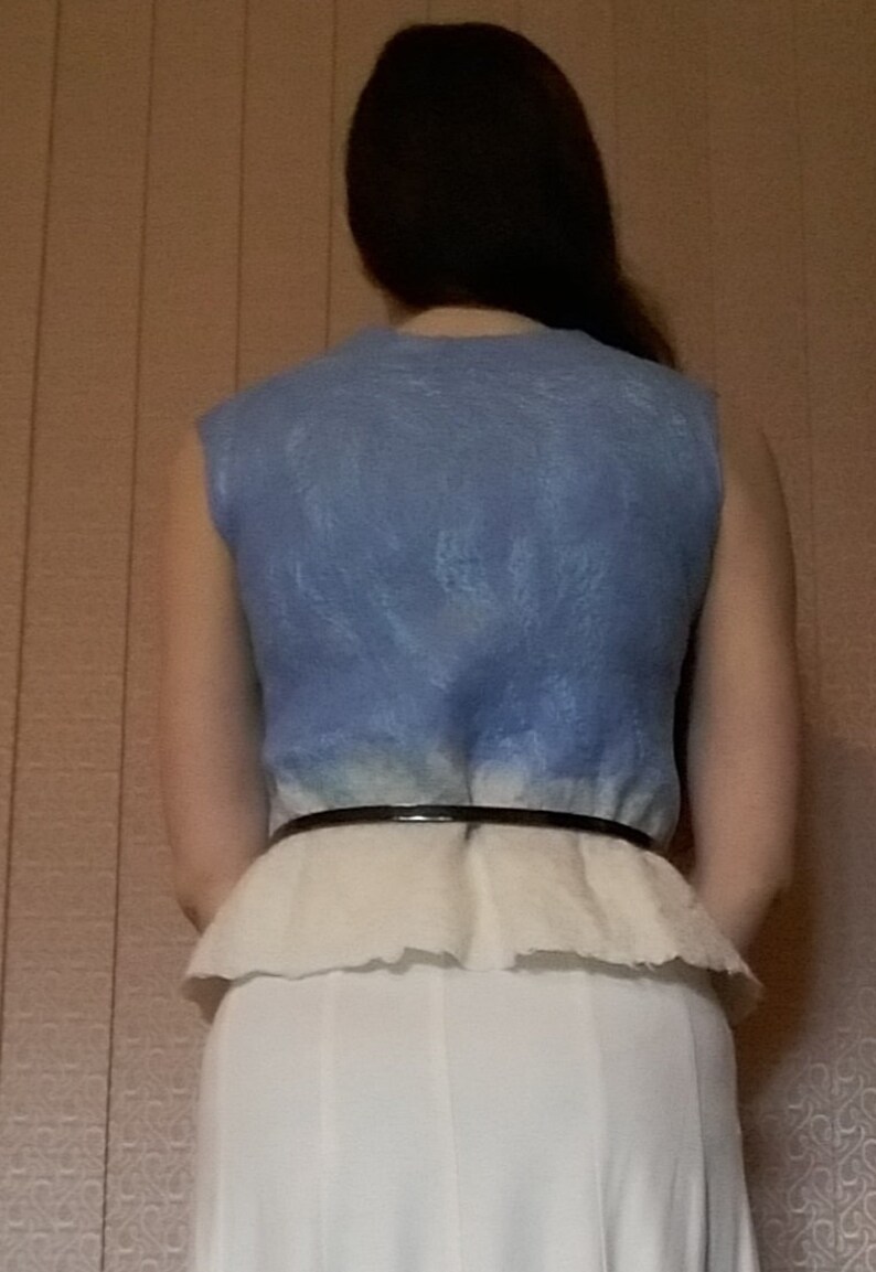 Felted blue top White felt top Summer blouse Handmade wool top Cotton top Viscose top Women clothes