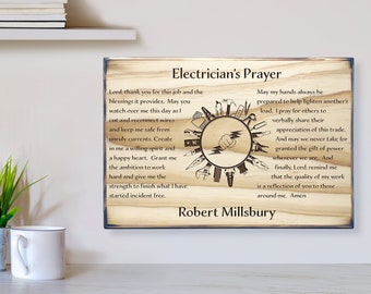 Electrician's Prayer Plaque- Electrician's Gift, Electrician Sign, Personalized Plaque, Journeyman, Apprentice, Master, Father's Day Gift