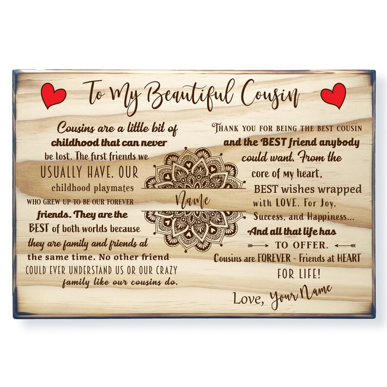 Personalized To My Beautiful Cousin Plaque Cousin Gift, Gifts for Cousins, Wedding Gifts, Idea, Birthday Gift, Cousin Best Friend image 3