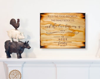 Personalized bless the food before us plaque, Dining room wall decor, Farmhouse dining room sign, Farmhouse kitchen sign, Home wall decor