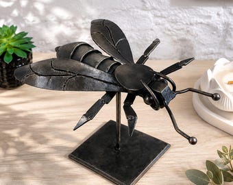 Modern Metal Bee Sculpture, Industrial Insect Statue, Handmade Steel Bee Decor, Unique Artisan Gift for Home Office Art