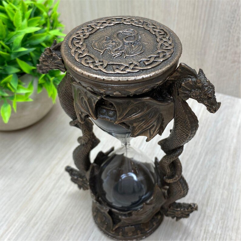 Personalized Dragon Hourglass Black Sand, Gothic Fantasy Timer, Bronze ...