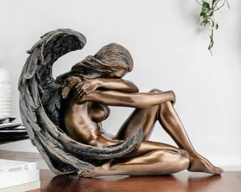 Figurine Ange En Laiton Vintage - Statue Ailes D'ange Gardien 5.5x5 Cm, Décoration Bureau Feng Shui, Ornement Protection