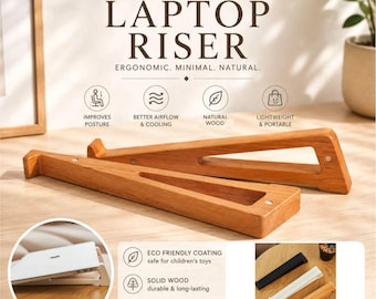 Alder Laptop Stand Wooden Laptop Riser Ergonomic MacBook Stand Laptop Desk Stand Office Desk Organizer Portable Laptop Holder Wood