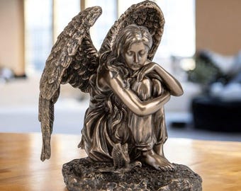 Bronze Plated Angel Statue, Spiritual Home Decor, Sympathy Gift