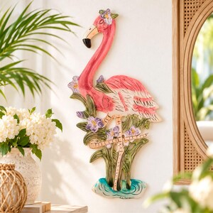 Wanddeko mit rosa Flamingos, tropische Vogel-Wandkunst, Flamingo-Wandbehang, Küstenhausdeko, Strandhausdeko, Geschenk für Vogelliebhaber, Vogeldeko