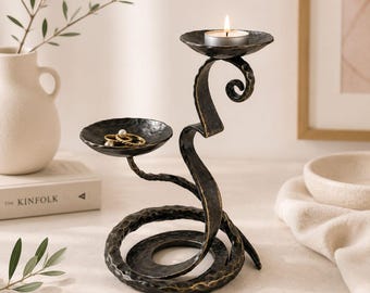 Hand Forged Iron Candle Holder Jewelry Stand Rustic Metal Sculpture Handmade Blacksmith Decor Artisan Gift Gothic Home Accent Art