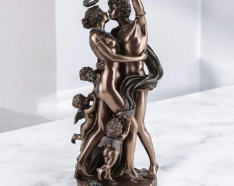 Zephyr and Flora Statue, Bronze Plated Polystone, Greek Mythology Decor
