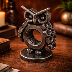 Steampunk Owl Sculpture, Metal Owl Decor, Industrial Art Gift, Handmade Nut Bolt Figurine, Unique Gift for Him
