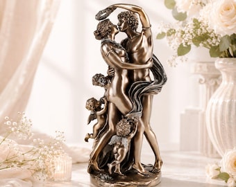 Zephyr and Flora Statue, Bronze Plated Polystone, Greek Mythology Decor