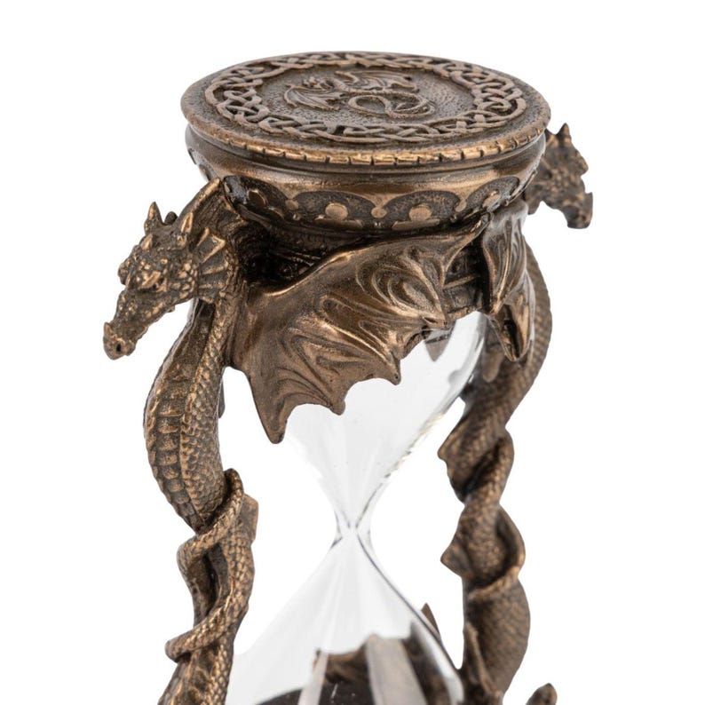 Personalized Dragon Hourglass Black Sand, Gothic Fantasy Timer, Bronze ...