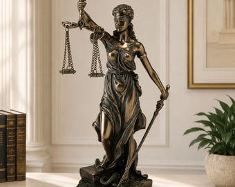 Statua della Dea della Giustizia, scultura di Temi, dea della legge con la benda sugli occhi, regalo per avvocati, decorazione per aula di tribunale, arte per ufficio legale, figura in bronzo, idea regalo per avvocati