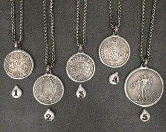 Old Coin Necklace, European Silver Coin Jewelry, Wheat Chain, Antique Silver, Handmade, Replica, Anniversary, Gift for Him or Her