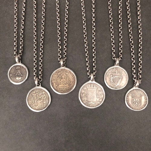 Old Coin Necklace Silver European Coin 